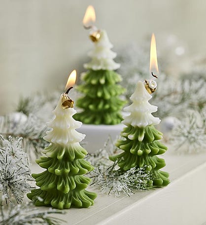 Christmas Tree Wax Candles - Set of 3